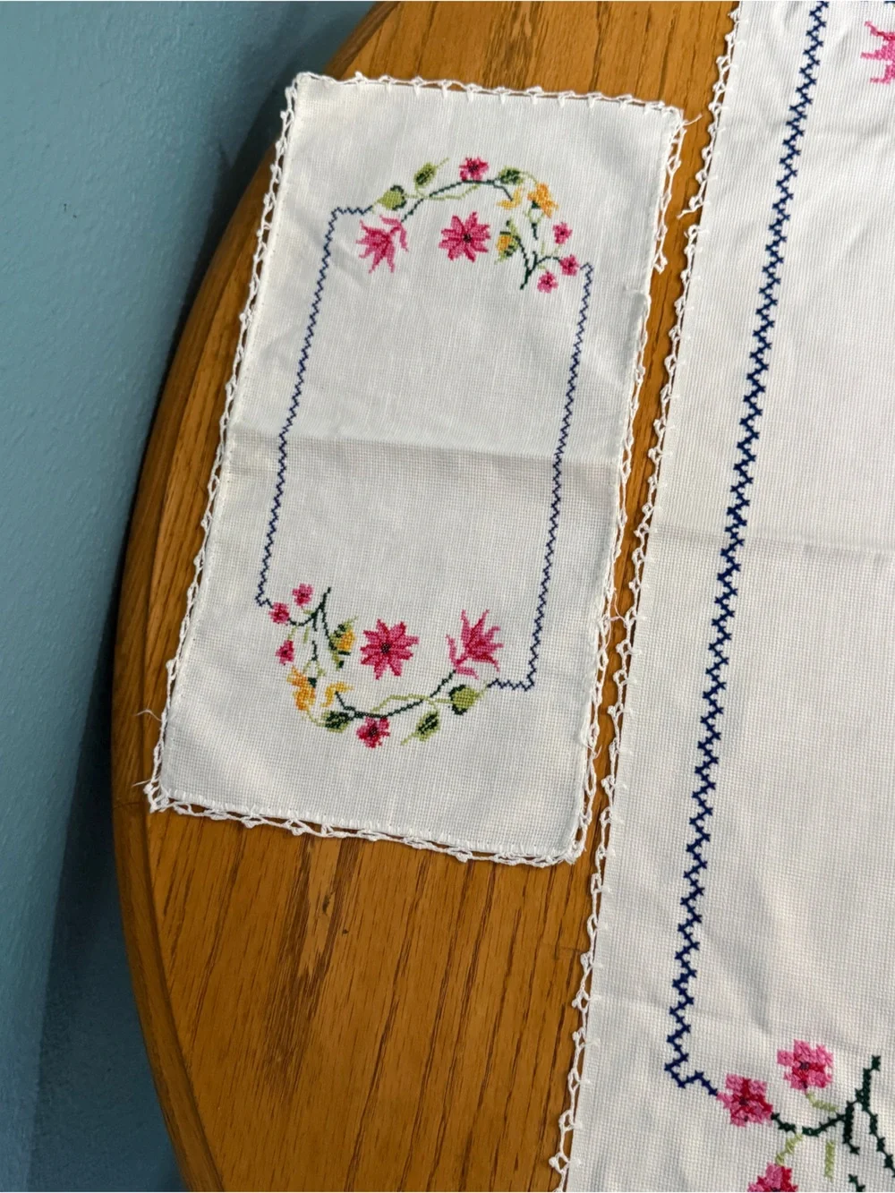 Vintage Floral Cross Stitch Dresser Scarf Vanity Mat Lot